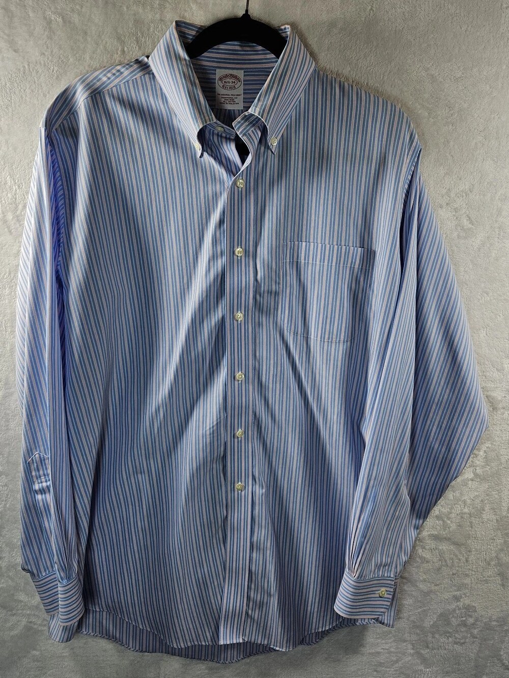 Brooks Brothers Polo Shirt Traditional Fit Striped Blue Pink Men's Size Large